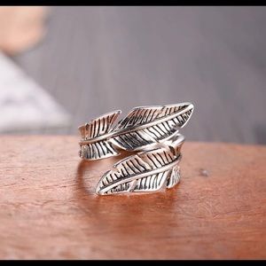 Sterling Silver Feather Ring Adjustable Size